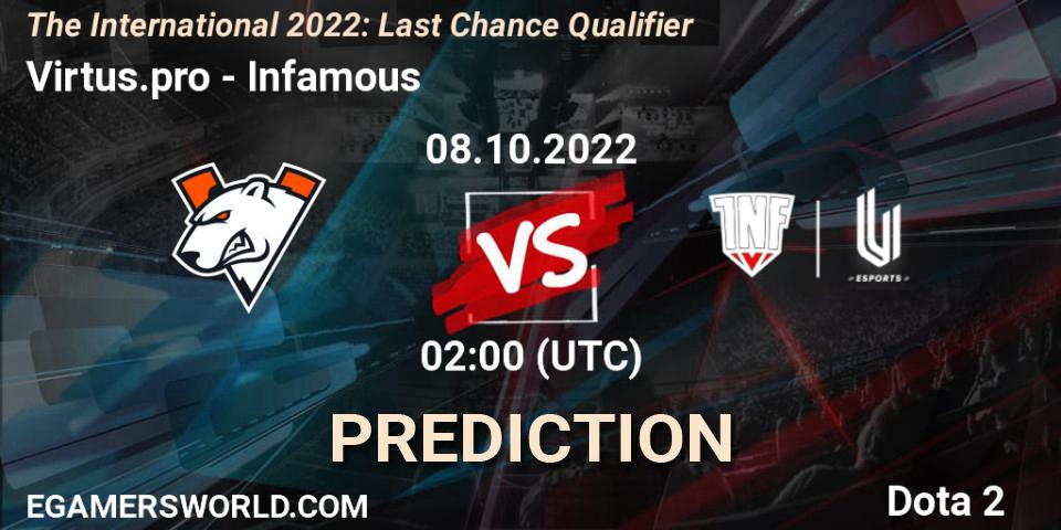 Prognose für das Spiel Virtus.pro VS Infamous. 08.10.22. Dota 2 - The International 2022: Last Chance Qualifier