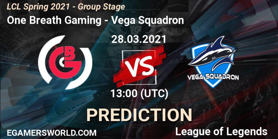 Prognose für das Spiel One Breath Gaming VS Vega Squadron. 28.03.2021 at 13:00. LoL - LCL Spring 2021 - Group Stage