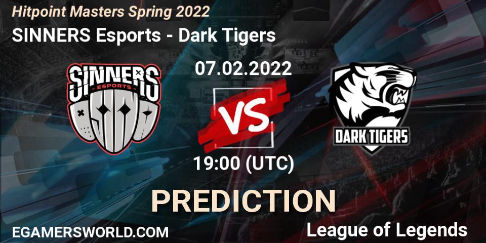 Prognose für das Spiel SINNERS Esports VS Dark Tigers. 07.02.2022 at 19:00. LoL - Hitpoint Masters Spring 2022