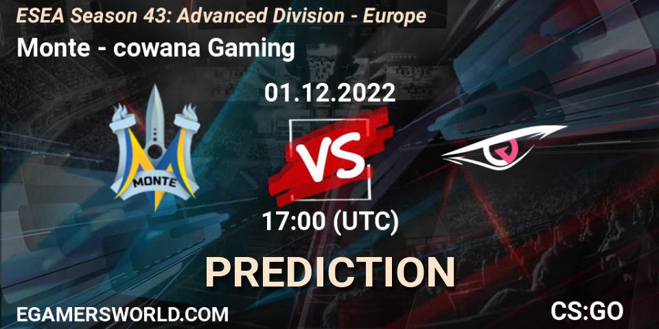 Prognose für das Spiel Monte VS cowana Gaming. 01.12.22. CS2 (CS:GO) - ESEA Season 43: Advanced Division - Europe