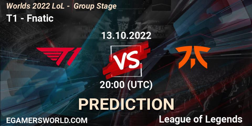 Prognose für das Spiel T1 VS Fnatic. 13.10.22. LoL - Worlds 2022 LoL - Group Stage
