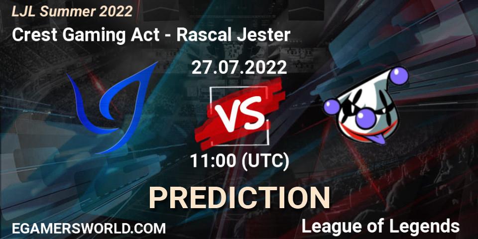 Prognose für das Spiel Crest Gaming Act VS Rascal Jester. 27.07.22. LoL - LJL Summer 2022