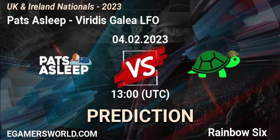 Prognose für das Spiel Pats Asleep VS Viridis Galea LFO. 04.02.2023 at 13:00. Rainbow Six - UK & Ireland Nationals - 2023