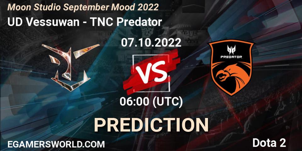 Prognose für das Spiel UD Vessuwan VS TNC Predator. 07.10.22. Dota 2 - Moon Studio September Mood 2022