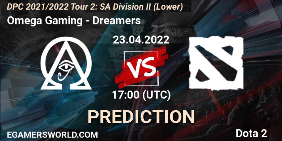 Prognose für das Spiel Omega Gaming VS Dreamers. 23.04.2022 at 17:38. Dota 2 - DPC 2021/2022 Tour 2: SA Division II (Lower)
