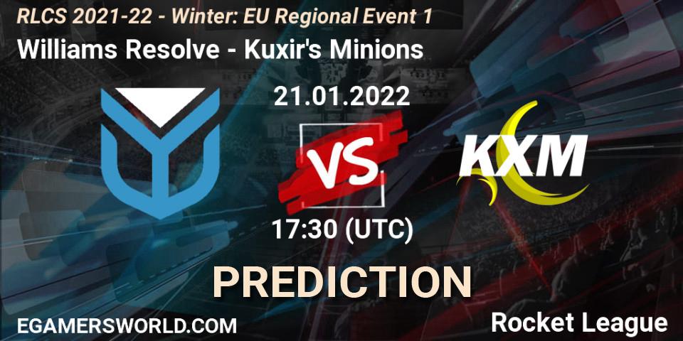 Prognose für das Spiel Williams Resolve VS Kuxir's Minions. 21.01.22. Rocket League - RLCS 2021-22 - Winter: EU Regional Event 1