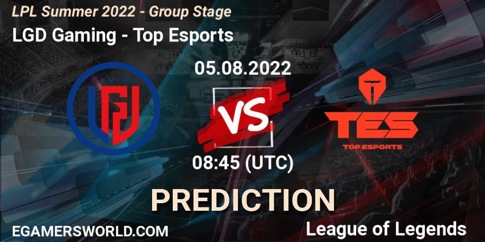 Prognose für das Spiel LGD Gaming VS Top Esports. 05.08.22. LoL - LPL Summer 2022 - Group Stage