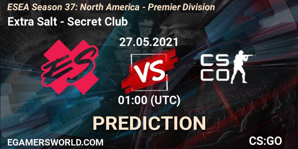 Prognose für das Spiel Extra Salt VS Secret Club. 27.05.2021 at 01:00. Counter-Strike (CS2) - ESEA Season 37: North America - Premier Division
