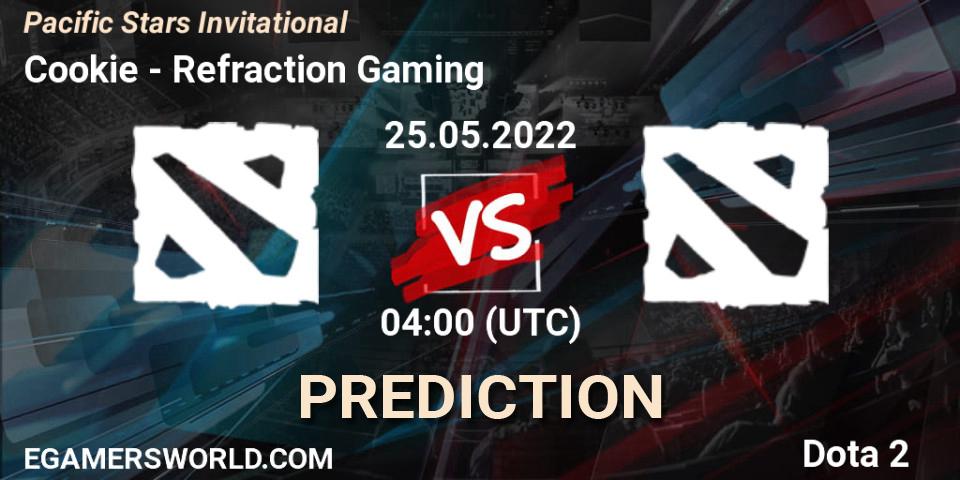 Prognose für das Spiel Cookie VS Refraction Gaming. 25.05.2022 at 04:09. Dota 2 - Pacific Stars Invitational