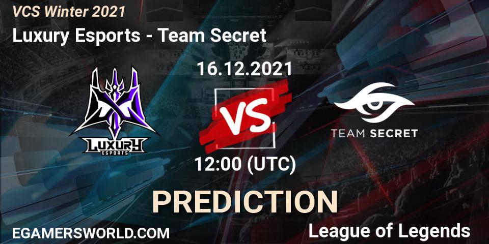 Prognose für das Spiel Luxury Esports VS Team Secret. 16.12.2021 at 12:00. LoL - VCS Winter 2021