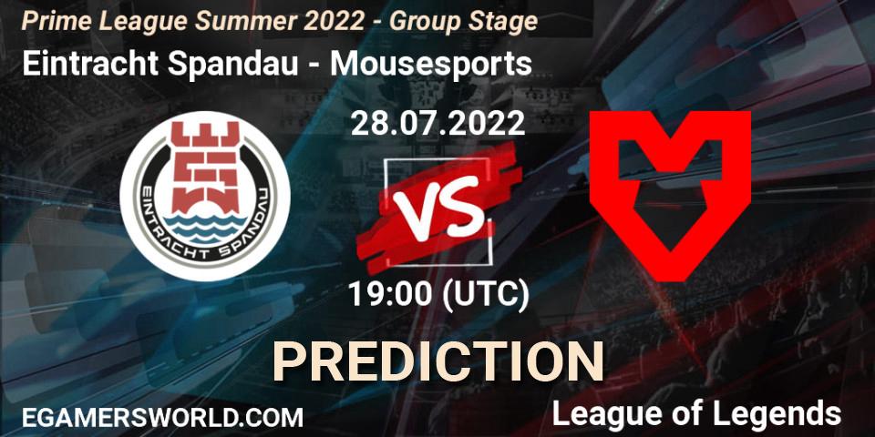 Prognose für das Spiel Eintracht Spandau VS Mousesports. 28.07.2022 at 19:00. LoL - Prime League Summer 2022 - Group Stage