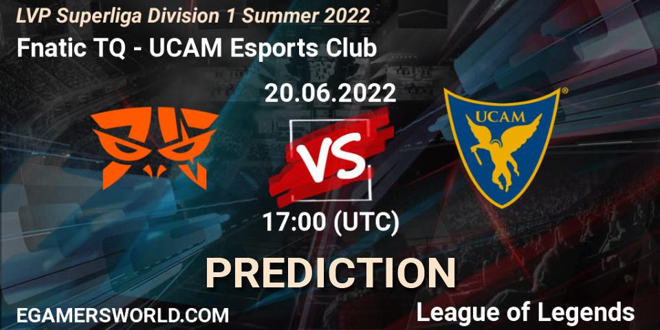 Prognose für das Spiel Fnatic TQ VS UCAM Esports Club. 20.06.2022 at 17:00. LoL - LVP Superliga Division 1 Summer 2022