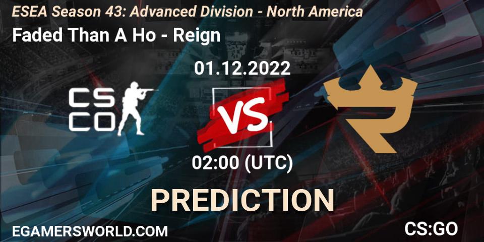 Prognose für das Spiel Faded Than A Ho VS Reign. 01.12.22. CS2 (CS:GO) - ESEA Season 43: Advanced Division - North America