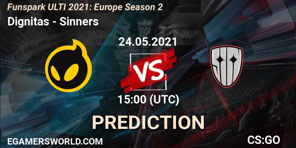 Prognose für das Spiel Dignitas VS Sinners. 24.05.2021 at 15:00. Counter-Strike (CS2) - Funspark ULTI 2021: Europe Season 2