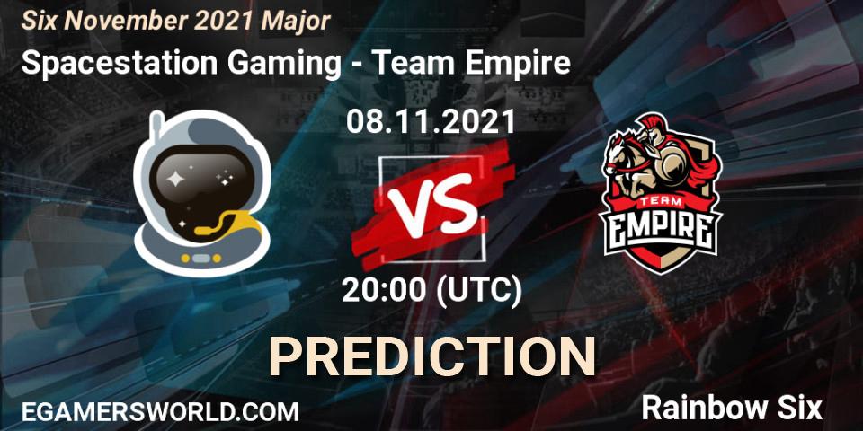Prognose für das Spiel Team Empire VS Spacestation Gaming. 10.11.2021 at 13:30. Rainbow Six - Six Sweden Major 2021