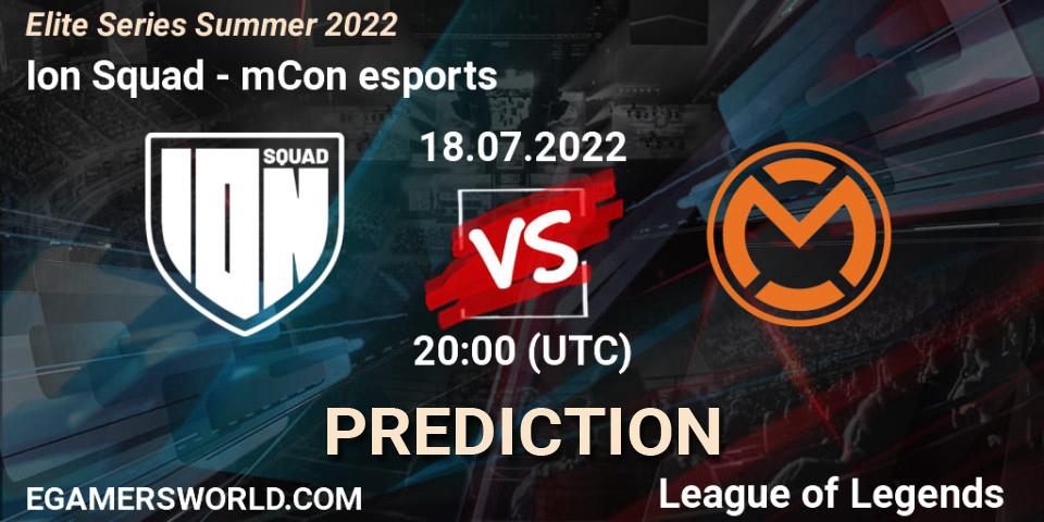 Prognose für das Spiel Ion Squad VS mCon esports. 18.07.2022 at 20:00. LoL - Elite Series Summer 2022