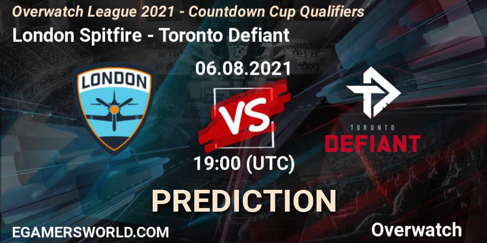 Prognose für das Spiel London Spitfire VS Toronto Defiant. 06.08.21. Overwatch - Overwatch League 2021 - Countdown Cup Qualifiers