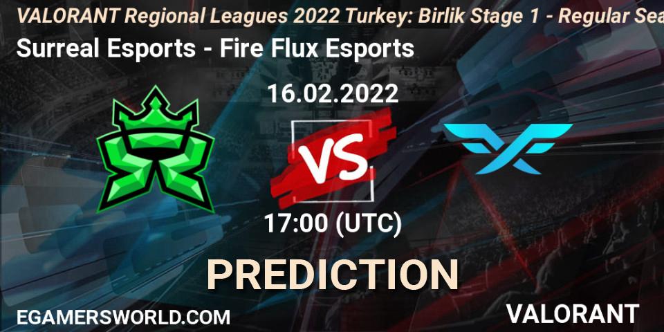 Prognose für das Spiel Surreal Esports VS Fire Flux Esports. 16.02.2022 at 17:15. VALORANT - VALORANT Regional Leagues 2022 Turkey: Birlik Stage 1 - Regular Season