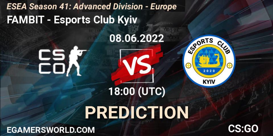 Prognose für das Spiel FAMBIT VS Esports Club Kyiv. 12.06.2022 at 12:00. Counter-Strike (CS2) - ESEA Season 41: Advanced Division - Europe