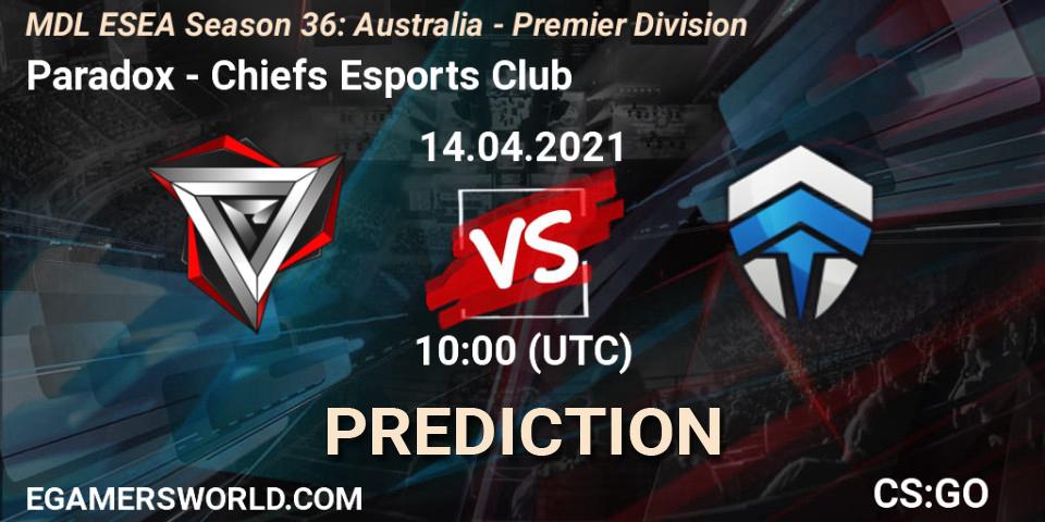 Prognose für das Spiel Paradox VS Chiefs Esports Club. 14.04.21. CS2 (CS:GO) - MDL ESEA Season 36: Australia - Premier Division