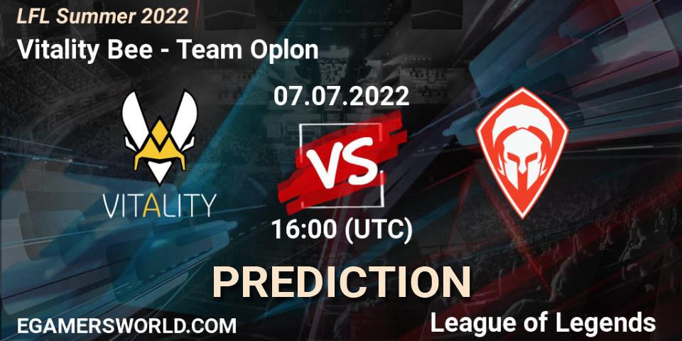 Prognose für das Spiel Vitality Bee VS Team Oplon. 07.07.2022 at 16:00. LoL - LFL Summer 2022