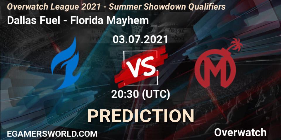 Prognose für das Spiel Dallas Fuel VS Florida Mayhem. 03.07.21. Overwatch - Overwatch League 2021 - Summer Showdown Qualifiers