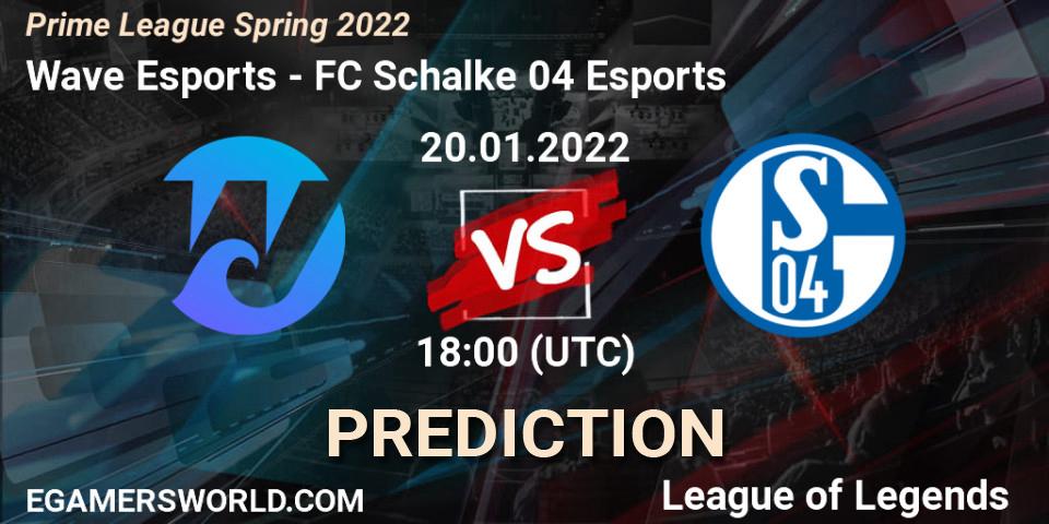 Prognose für das Spiel Wave Esports VS FC Schalke 04 Esports. 20.01.2022 at 18:00. LoL - Prime League Spring 2022