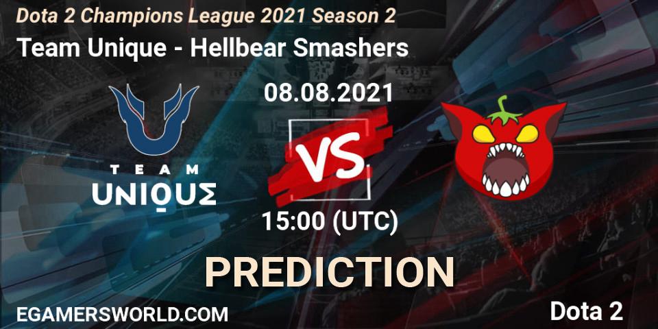 Prognose für das Spiel Team Unique VS Hellbear Smashers. 08.08.2021 at 15:00. Dota 2 - Dota 2 Champions League 2021 Season 2