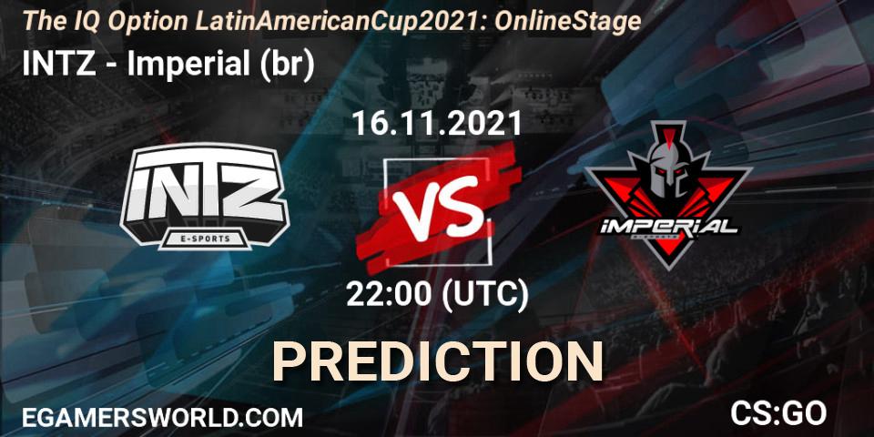 Prognose für das Spiel INTZ VS Imperial (br). 16.11.2021 at 22:00. Counter-Strike (CS2) - The IQ Option Latin American Cup 2021: Online Stage