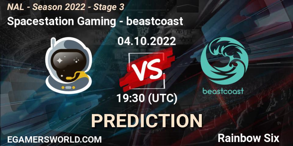 Prognose für das Spiel Spacestation Gaming VS beastcoast. 04.10.2022 at 19:30. Rainbow Six - NAL - Season 2022 - Stage 3