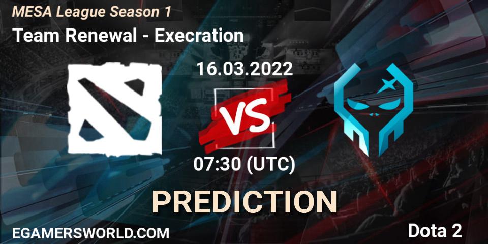 Prognose für das Spiel Team Renewal VS Execration. 16.03.2022 at 07:30. Dota 2 - MESA League Season 1