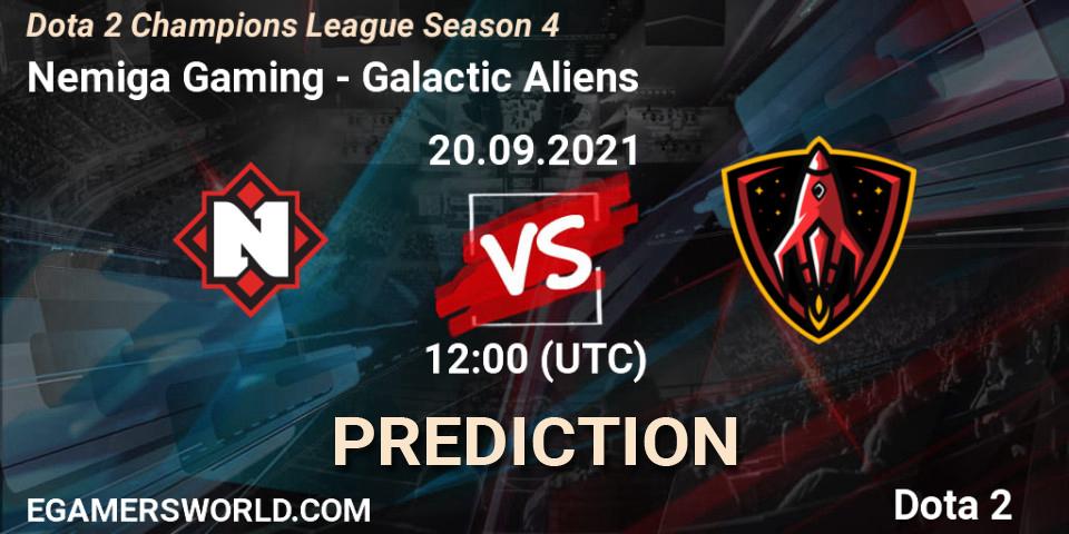 Prognose für das Spiel Nemiga Gaming VS Galactic Aliens. 20.09.2021 at 12:00. Dota 2 - Dota 2 Champions League Season 4