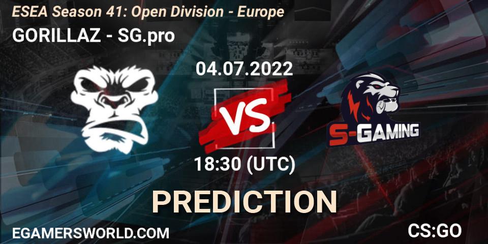 Prognose für das Spiel GORILLAZ VS SG.pro. 04.07.2022 at 18:30. Counter-Strike (CS2) - ESEA Season 41: Open Division - Europe