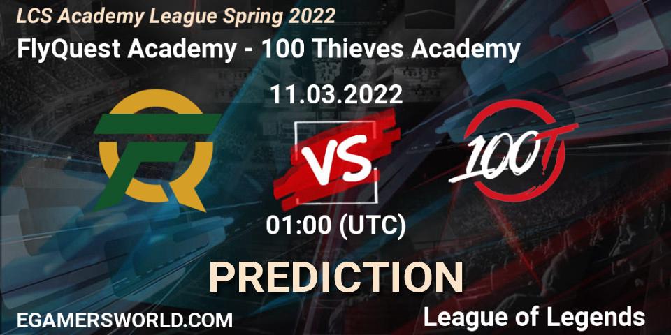 Prognose für das Spiel FlyQuest Academy VS 100 Thieves Academy. 11.03.2022 at 01:00. LoL - LCS Academy League Spring 2022