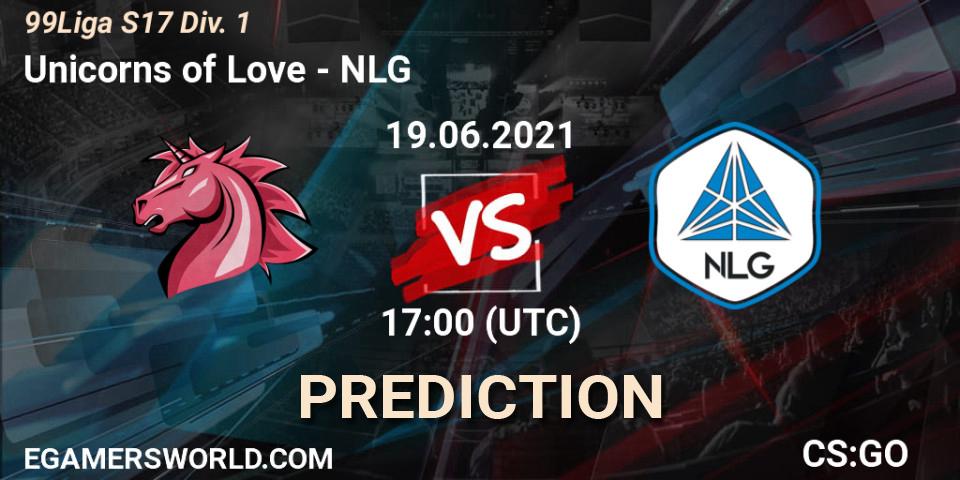 Prognose für das Spiel Unicorns of Love VS NLG. 19.06.21. CS2 (CS:GO) - 99Liga S17 Div. 1