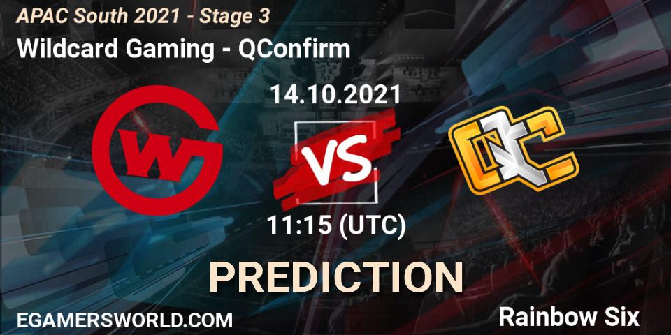 Prognose für das Spiel Wildcard Gaming VS QConfirm. 15.10.2021 at 11:15. Rainbow Six - APAC South 2021 - Stage 3