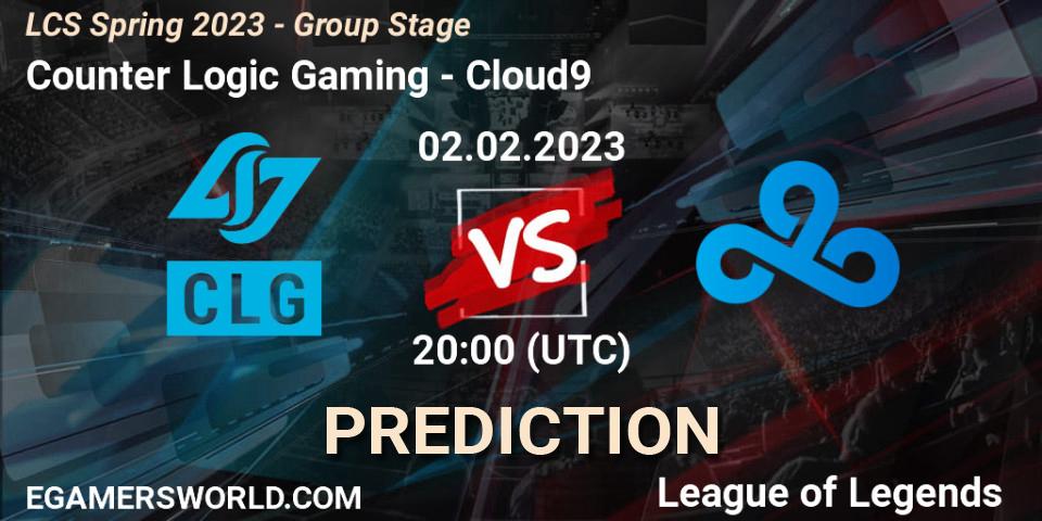 Prognose für das Spiel Counter Logic Gaming VS Cloud9. 02.02.23. LoL - LCS Spring 2023 - Group Stage