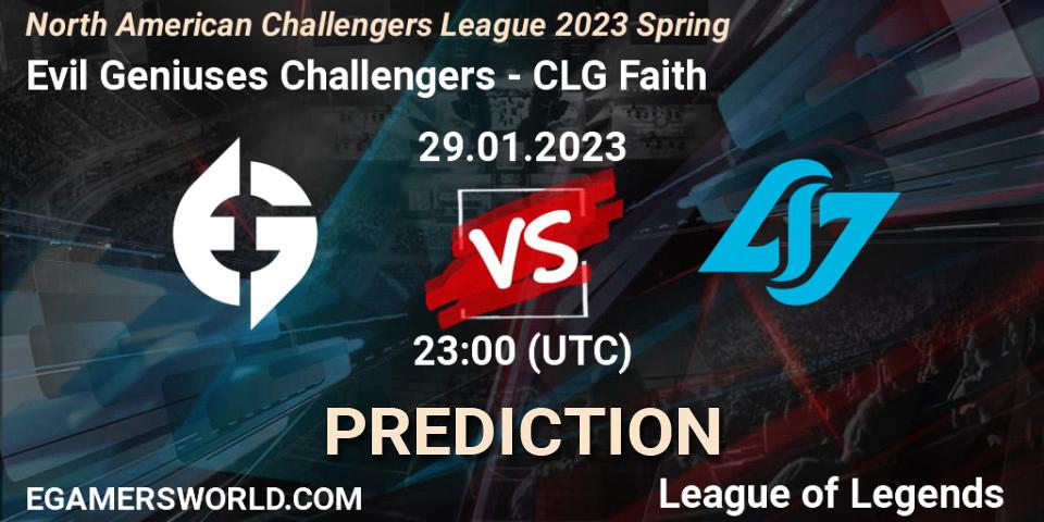 Prognose für das Spiel Evil Geniuses Challengers VS CLG Faith. 29.01.23. LoL - NACL 2023 Spring - Group Stage