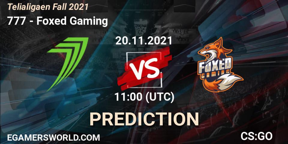 Prognose für das Spiel 777 VS Foxed Gaming. 20.11.2021 at 11:00. Counter-Strike (CS2) - Telialigaen Fall 2021