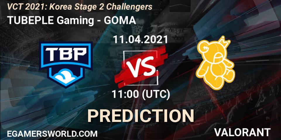 Prognose für das Spiel TUBEPLE Gaming VS GOMA. 11.04.2021 at 11:00. VALORANT - VCT 2021: Korea Stage 2 Challengers