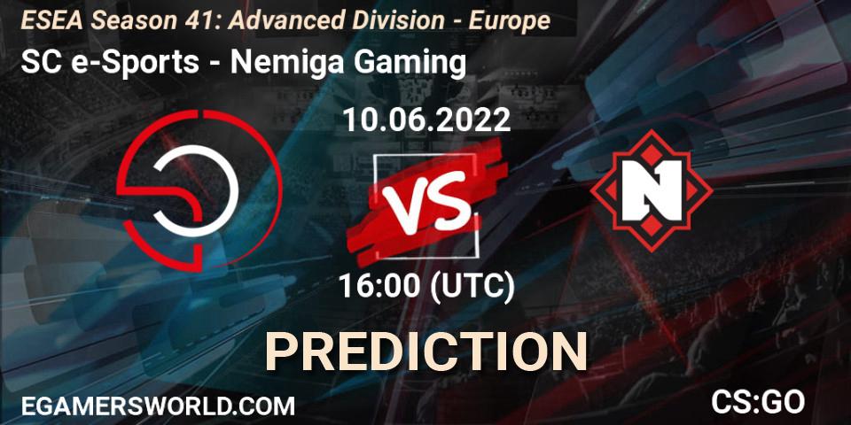 Prognose für das Spiel SC e-Sports VS Nemiga Gaming. 10.06.2022 at 16:00. Counter-Strike (CS2) - ESEA Season 41: Advanced Division - Europe