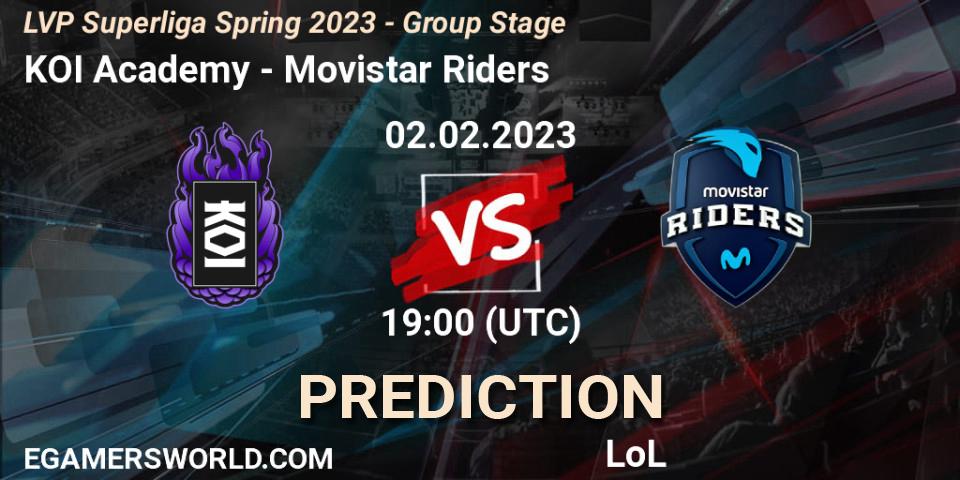 Prognose für das Spiel KOI Academy VS Movistar Riders. 02.02.2023 at 19:00. LoL - LVP Superliga Spring 2023 - Group Stage