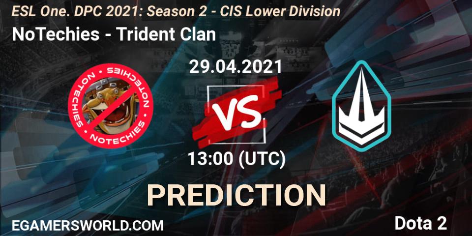 Prognose für das Spiel NoTechies VS Trident Clan. 29.04.2021 at 13:20. Dota 2 - ESL One. DPC 2021: Season 2 - CIS Lower Division