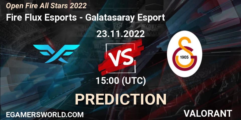 Prognose für das Spiel Fire Flux Esports VS Galatasaray Esport. 23.11.2022 at 15:10. VALORANT - Open Fire All Stars 2022