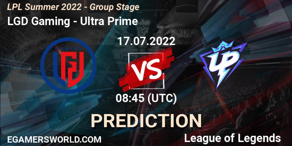 Prognose für das Spiel LGD Gaming VS Ultra Prime. 17.07.2022 at 09:50. LoL - LPL Summer 2022 - Group Stage
