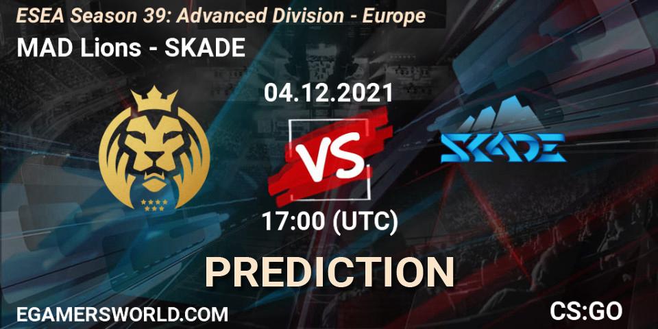 Prognose für das Spiel MAD Lions VS SKADE. 04.12.2021 at 17:00. Counter-Strike (CS2) - ESEA Season 39: Advanced Division - Europe