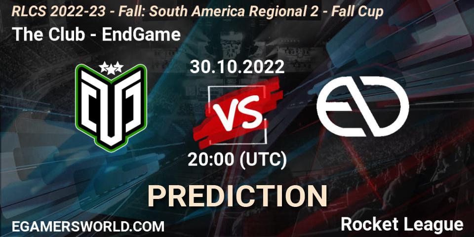 Prognose für das Spiel The Club VS EndGame. 30.10.2022 at 20:00. Rocket League - RLCS 2022-23 - Fall: South America Regional 2 - Fall Cup
