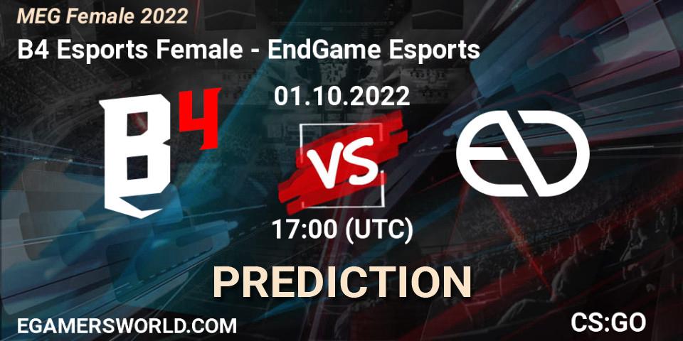 Prognose für das Spiel B4 Esports Female VS EndGame Esports. 01.10.22. CS2 (CS:GO) - MEG Female 2022