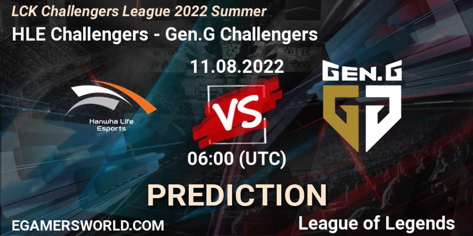 Prognose für das Spiel HLE Challengers VS Gen.G Challengers. 11.08.2022 at 06:00. LoL - LCK Challengers League 2022 Summer