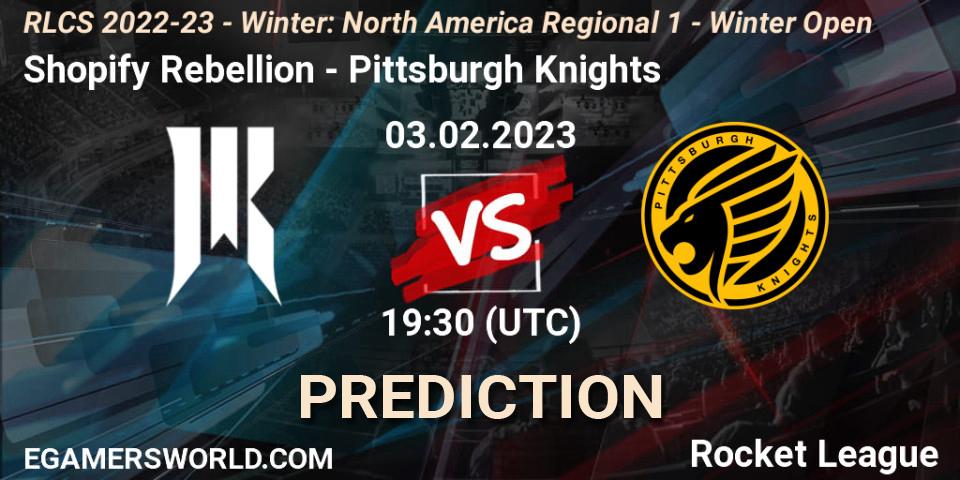 Prognose für das Spiel Shopify Rebellion VS Pittsburgh Knights. 03.02.23. Rocket League - RLCS 2022-23 - Winter: North America Regional 1 - Winter Open
